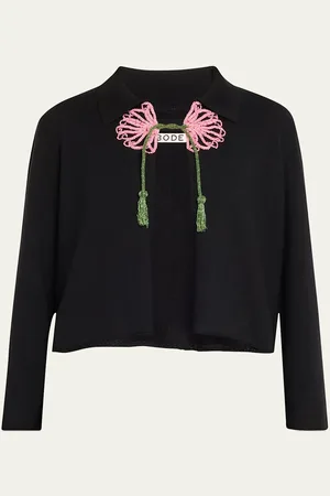 BODE Abilene Beaded Flower Wool Cardigan