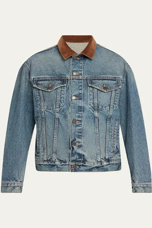 NILI LOTAN Chesney Corduroy-Collar Denim Jacket