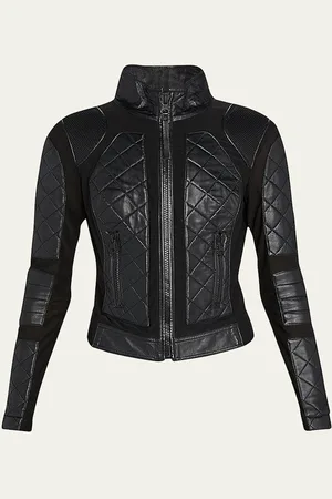 Blanc Noir Quilted Leather & Mesh Moto Jacket