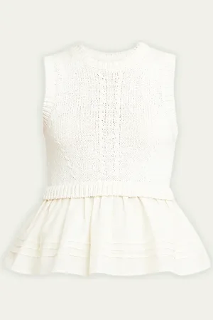 ULLA JOHNSON Edda Combo Knit Sleeveless Peplum Top
