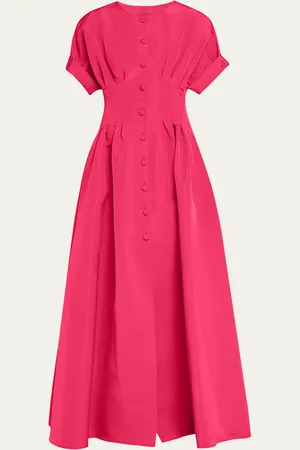Carolina Herrera Corset-Waist Short-Sleeve Button-Front Gown