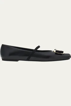 Salvatore Ferragamo Zina Leather Bow Mary Jane Ballerina Flats