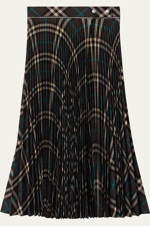 Burberry Pleated Check Midi Skirt with Slit
