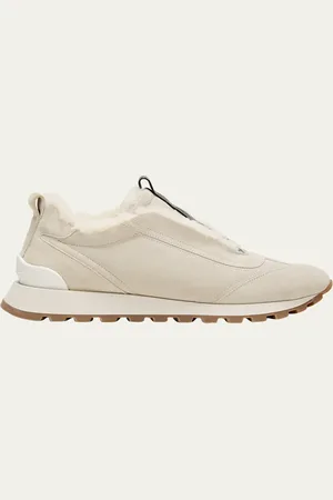 Brunello Cucinelli Suede Shearling Monili Slip-on Sneakers