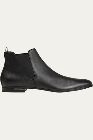 Prada Saffiano Leather Chelsea Boots