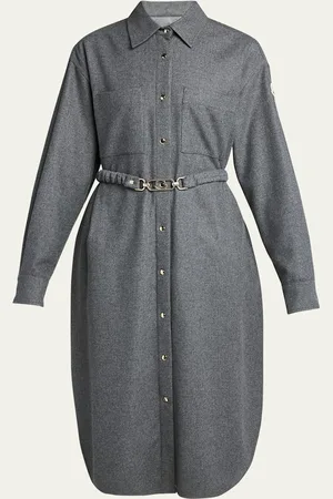 Moncler Belted Flannel Midi Shirtdress