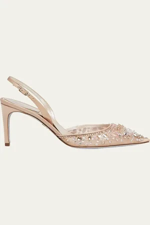 RENE CAOVILLA Crystal Embroidered Silk Slingback Pumps