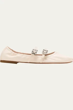 Roger Vivier Leather Strass Dual Buckle Ballerina Flats