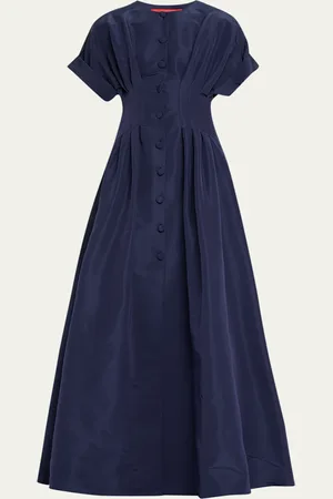 Carolina Herrera Corset-Waist Short-Sleeve Button-Front Gown