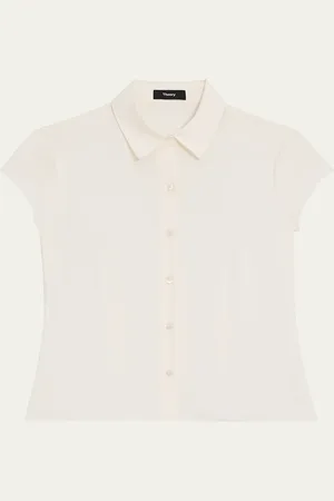 THEORY Cap-Sleeve Modern Silk Georgette Blouse