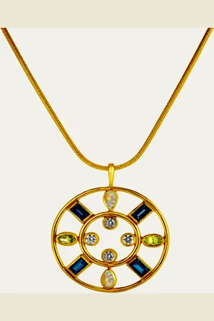 Audrey C. Jewels Crown Pendant Necklace with Mixed Stones