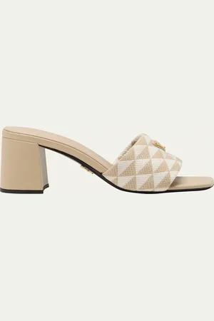 Prada Triangolo Jacquard Flat Slide Sandals