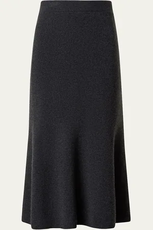 AKRIS Ribbed Cashmere Godet Midi Skirt