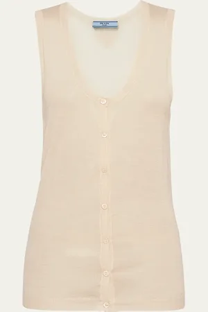Prada Button Down Superfine Cashmere Tank Top
