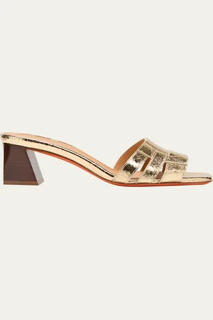 santoni Venere Metallic Block-Heel Mule Sandals