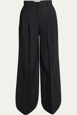 Saint Laurent Pinstripe Wide-Leg Pleated Trousers