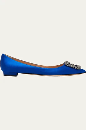 Manolo Blahnik Hangisi Crystal-Buckle Satin Flat