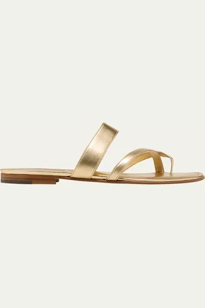 Manolo Blahnik Susa Metallic Crisscross Flat Sandals