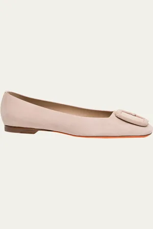santoni Maya Suede Buckle Ballerina Flats