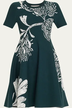 Jason Wu Pincushion Floral Knit Flared Midi Dress