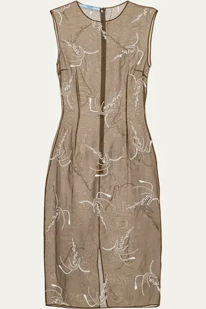 Prada Floral-Embroidered Beaded Organza Dress