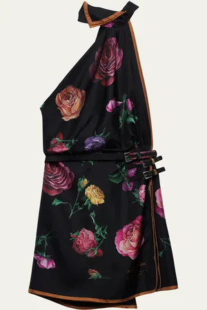 Prada Silk Twill Floral-Print Backless Halter Mini Dress