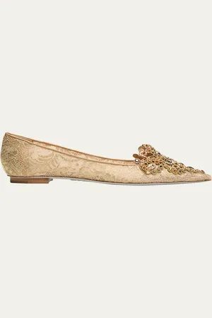 RENE CAOVILLA Crystal Embroidered Mesh Ballerina Flats