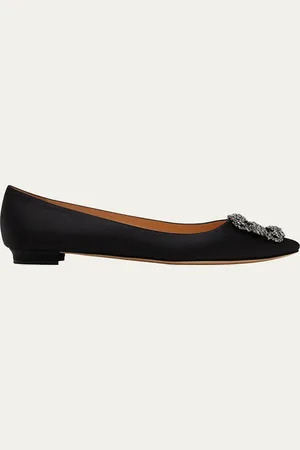 Manolo Blahnik Hangisi Crystal-Buckle Satin Flat