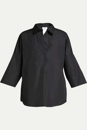 AKRIS Kimono-Sleeve Split-Neck Blouse
