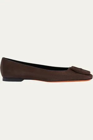santoni Maya Suede Buckle Ballerina Flats