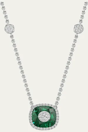 BHANSALI 18K White Gold 10mm Cushion-Cut Necklace with Diamonds