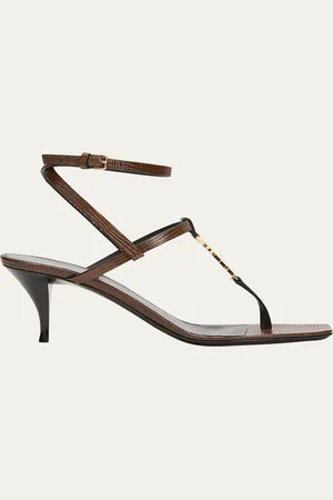 Saint Laurent Cassandra Leather YSL Ankle-Strap Sandals