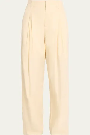 Bottega Veneta High-Rise Double Pleated Wide-Leg Technical Cotton-Silk Trousers