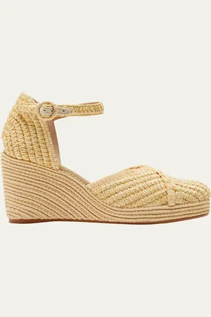 Castaner Raffia Ankle-Strap Wedge Pumps