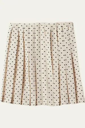 Miu Miu Polka-Dot Crepe de Chine Pleated Midi Skirt