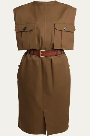 Saint Laurent Belted Button-Front Shirtdress