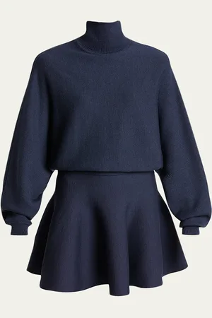 Alaïa High-Neck Bat-Sleeve Flared Mini Dress