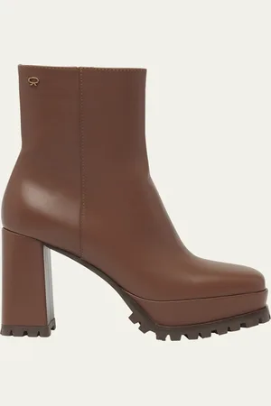 Gianvito Rossi Leather Square-Toe Platform Booties
