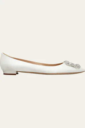Manolo Blahnik Hangsi Satin Crystal-Buckle Ballerina Flats