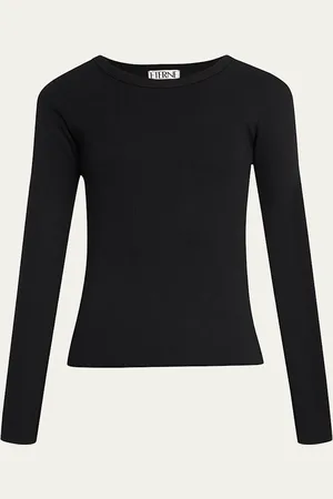 ÉTERNE Long-Sleeve Fitted Crewneck Top