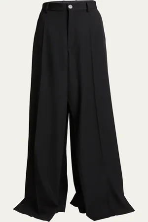 Balenciaga Double Front Wide-Leg Wool Pants