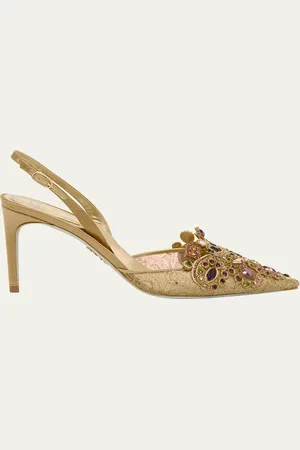RENE CAOVILLA Crystal Embroidered Silk Slingback Pumps