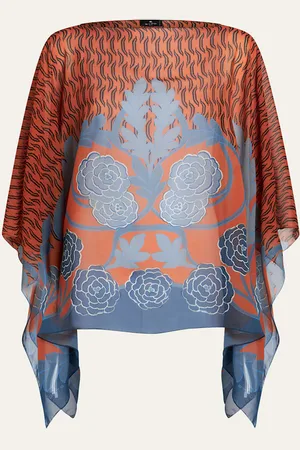 Etro Sheer Floral Wool & Cashmere Poncho