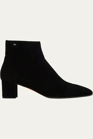 santoni Suede Block-Heel Ankle Booties