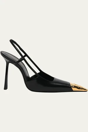 Saint Laurent Jeanne Leather Metallic-Toe Slingback Pumps