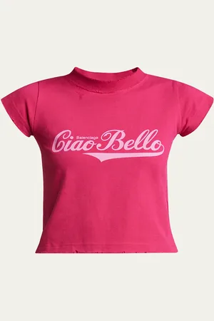 Balenciaga Logo Distressed Crop Shrunk T-Shirt