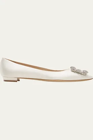Manolo Blahnik Hangisi Satin Buckle Ballerina Flats