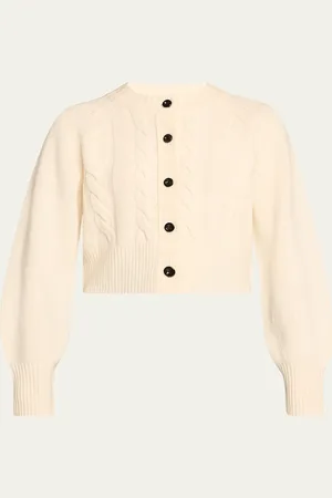 Toccin Rita Cropped Wool and Cashmere Cable-Knit Cardigan