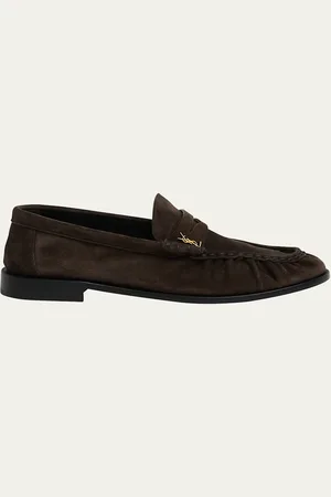 Saint Laurent Suede YSL Penny Loafers