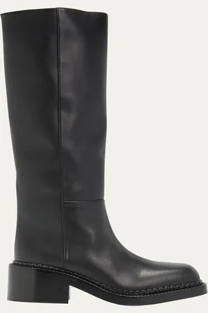 Prada Leather Square-Toe Tall Moto Boots